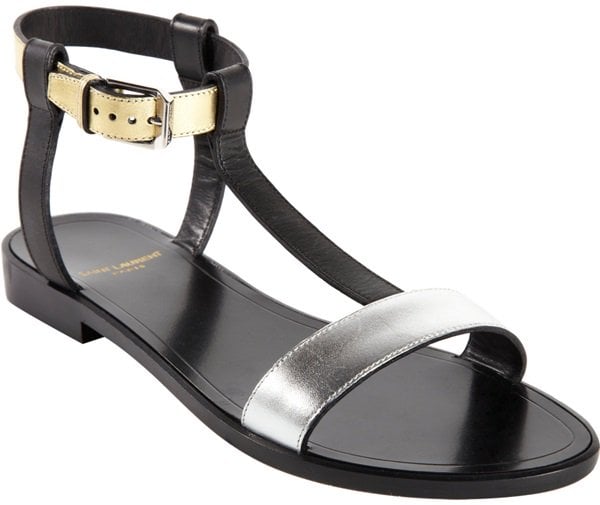 Angelina Jolie in Saint Laurent Chain and Leather Flat Sandals