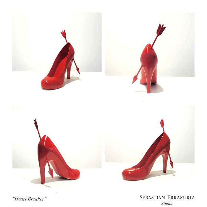 Sebastian Errazuriz’s ‘Heart Breaker’ heels, striking in red with an arrow piercing through, capture the pain and passion of a tumultuous past relationship