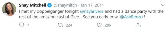 Shay Mitchell called Naya Rivera her doppelganger on Twitter