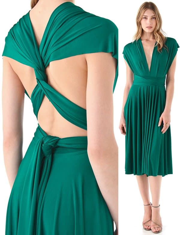 One dress with extra-long straps wrap to create a truly unique look