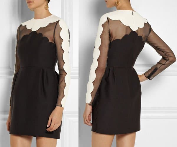 Valentino Scalloped Wool-Blend Crepe and Silk-Organza Dress