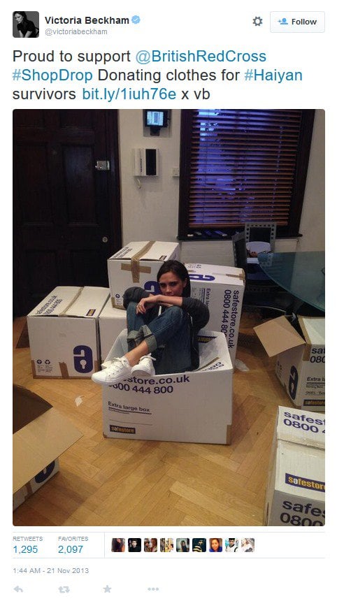 Victoria Beckham donates clothes to benefit Typhoon Haiyan victims