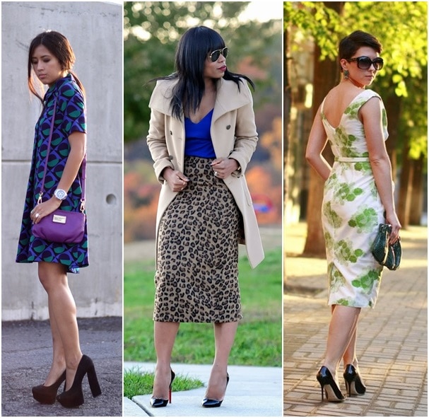 Genesis, Stella, and Anna mix classic black pumps with bold prints