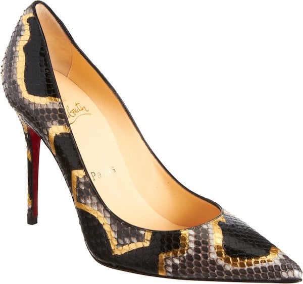 Christian Louboutin "Decollete 554" Python Pumps in Black and Gold