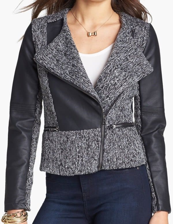Dollhouse Faux Leather and Tweed Jacket