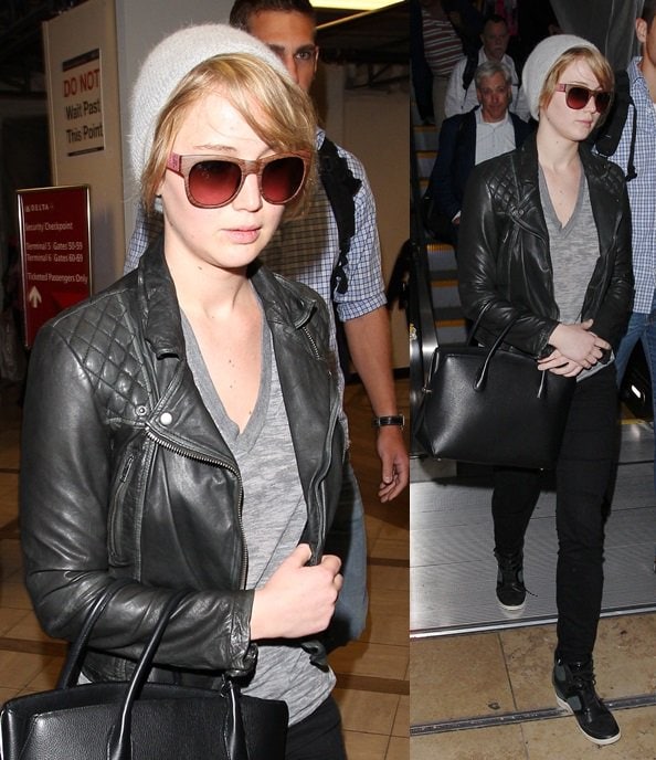 Jennifer Lawrence wears all black as she arrives at Los Angeles International Airport