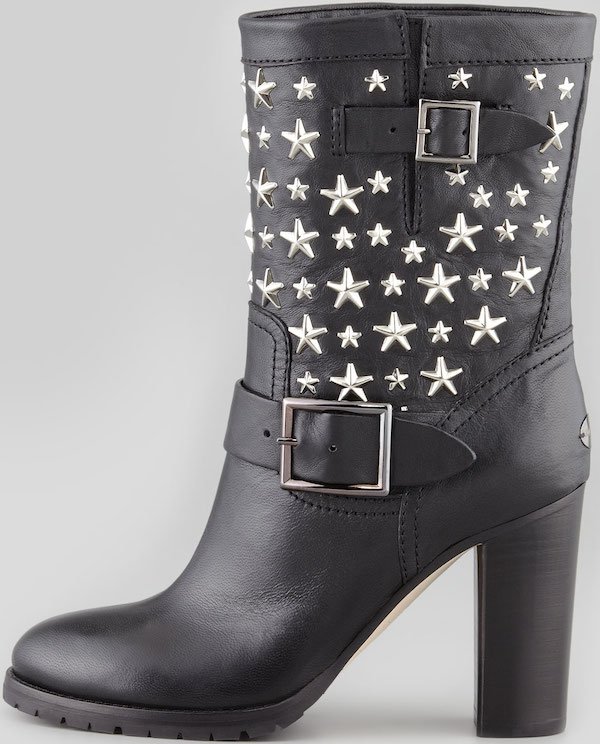 Jimmy Choo "Dart" Star-Studded Biker Boots