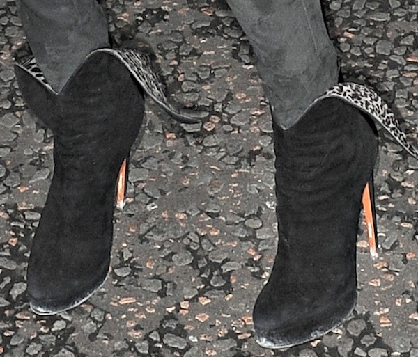 Kate Moss wearing black suede platform ankle boots from Azzedine Alaïa