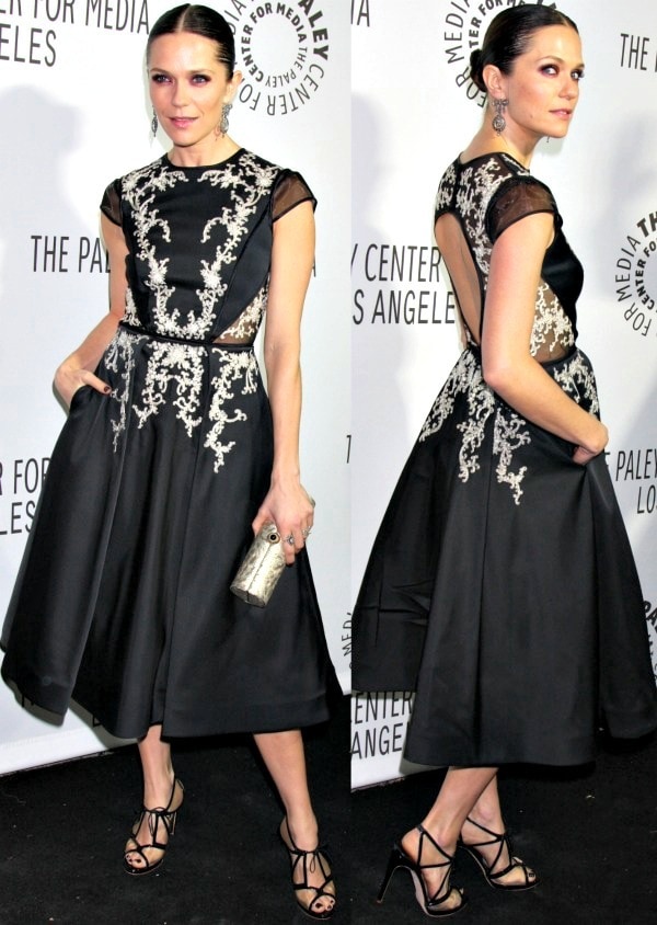 Katie Aselton was easily the best-dressed star at the 2013 Paley Center for Media Benefit Gala in a black Pamella Roland dress that features mesh panels and gorgeous embroidery