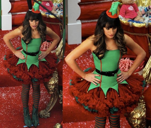 Lea Michele in an elf costume