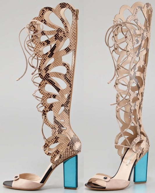 Nicholas Kirkwood Scalloped Snakeskin Knee-High Sandals