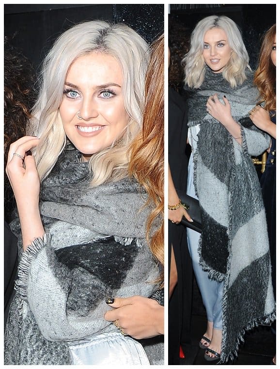 Perrie Edwards was bundled up in an oversized wrap