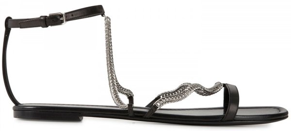 Saint Laurent Chain and Leather Flat Sandals