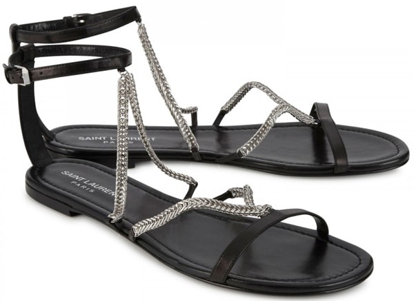 Saint Laurent Chain and Leather Flat Sandals