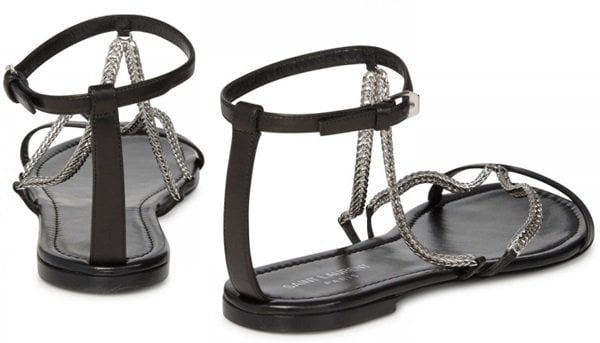 Saint Laurent Chain and Leather Flat Sandals