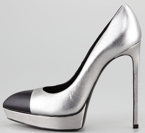 Saint Laurent 'Janis' Cap Toe Pumps in Metallic Grey