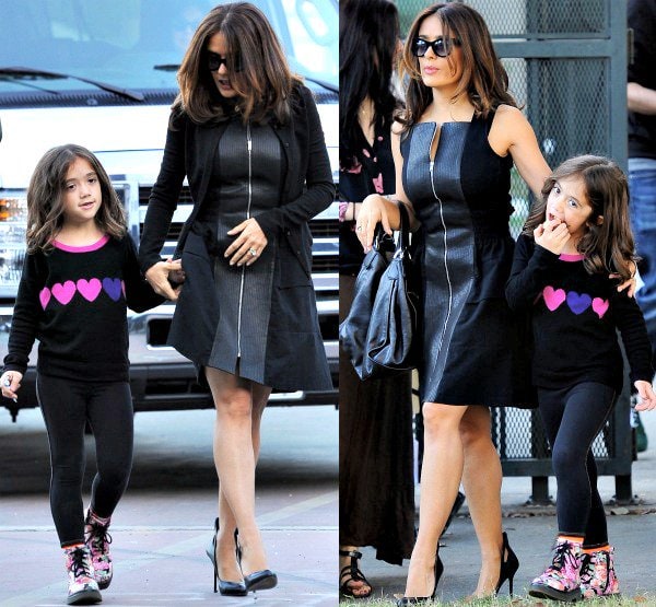 Salma Hayek with her daughter Valentina on the set of How to Make Love Like an Englishman