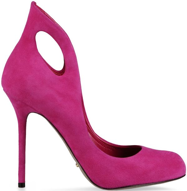 Sergio Rossi "Oblo" Suede Cutout Pump in Fuchsia