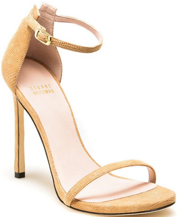 Stuart Weitzman "Nudist" Sandal in Pan Goose Bump Nappa