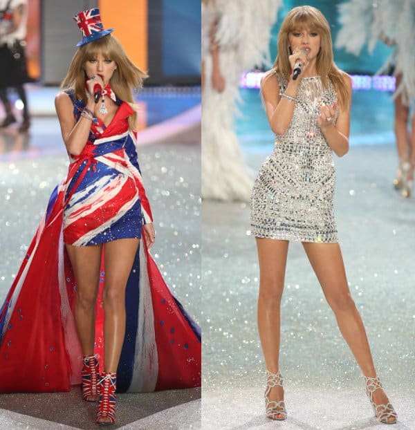 Taylor Swift performing twice and in two gorgeous dresses at the 2013 Victoria's Secret Fashion Show at Lexington Avenue Armory in New York City on November 13, 2013