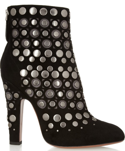 Alaïa Studded Cutout Suede Ankle Boots 