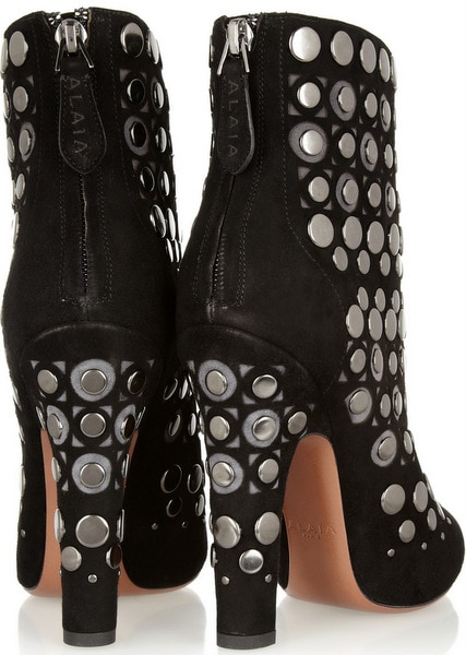 Alaïa Studded Cutout Suede Ankle Boots 