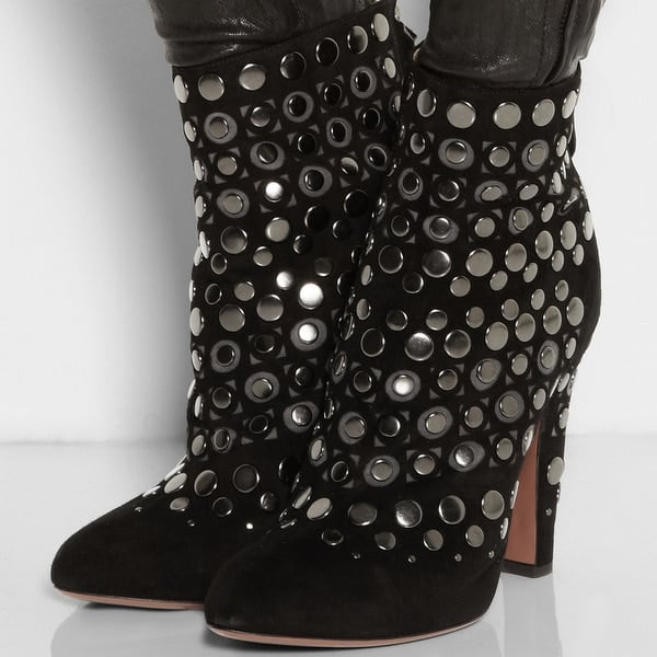 Alaïa Studded Cutout Suede Ankle Boots