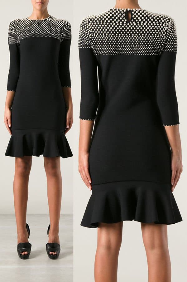 Alexander McQueen Pearl-Detail Fitted Dress