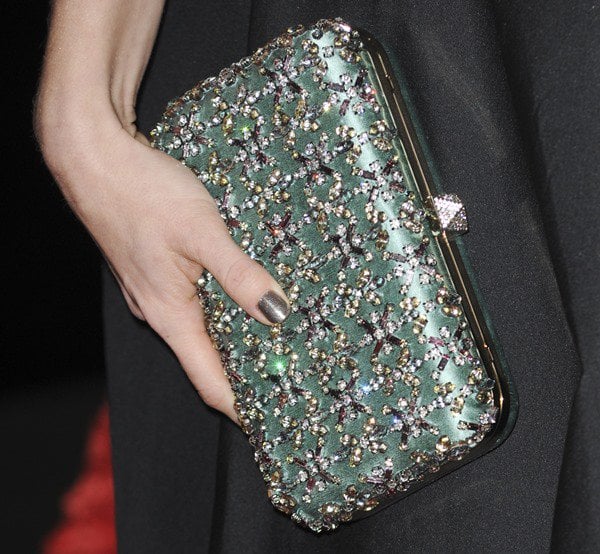Amy Adams totes a pale-blue Valentino embellished clutch