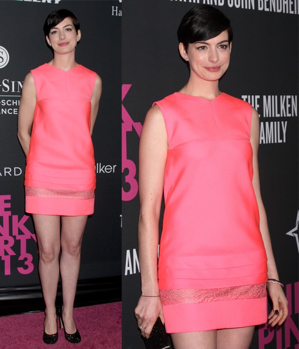 Anne Hathaway at Pink Party 2013 to benefit women's cancer research held at Hanger 8 in Santa Monica, California, on October 20, 2013