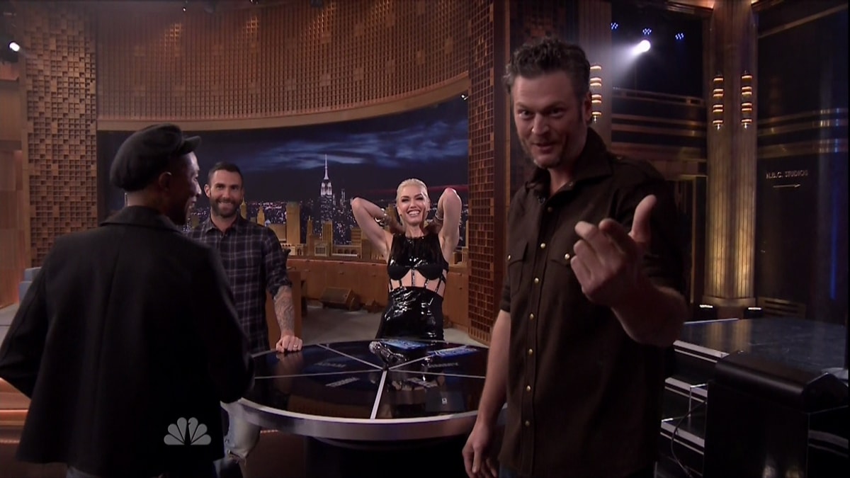 Blake Shelton and Gwen Stefani during the October 27, 2015 episode of The Tonight Show with Jimmy Fallon