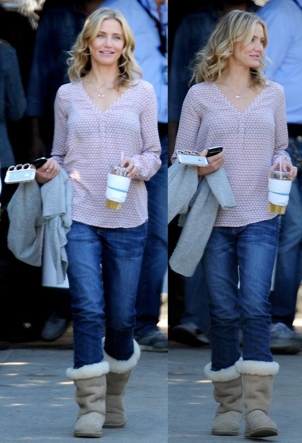 Cameron Diaz on the set of her new film titled 'Sex Tape' in Los Angeles on November 5, 2013