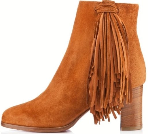 Christian Louboutin "Jimmynetta" Tan Suede Fringed Ankle Boots