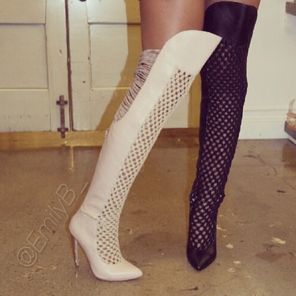 Crochet Leather Thigh High Boots