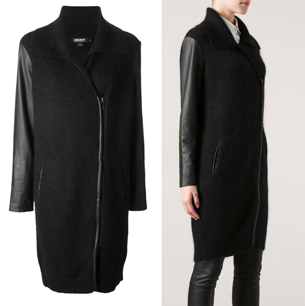 DKNY Leather-Sleeve Coat
