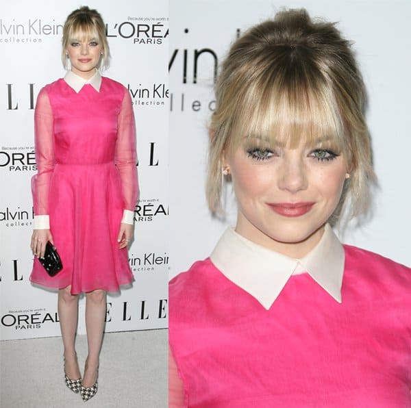 Emma Stone dazzles in a pink Valentino dress at ELLE's Women in Hollywood Celebration in California