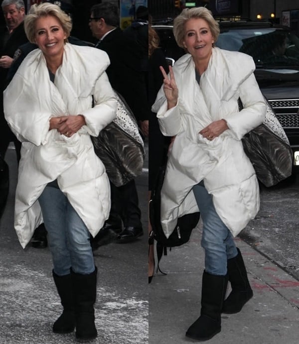 Emma Thompson visiting the Late Show with David Letterman in New York City on December 11, 2013
