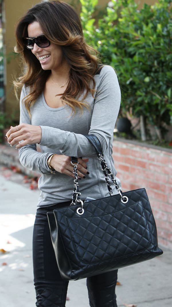 Eva Longoria looking stunning in Black Orchid black biker leggings
