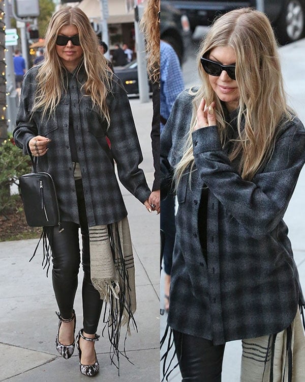 Fergie goes shopping in an oversized plaid shirt