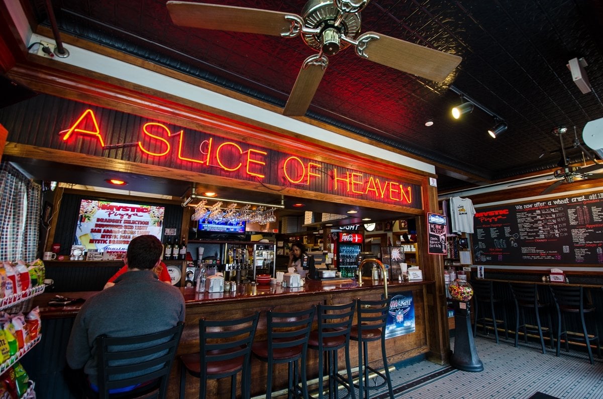 Inside Mystic Pizza, a real restaurant in Mystic, Connecticut, that was founded in 1973