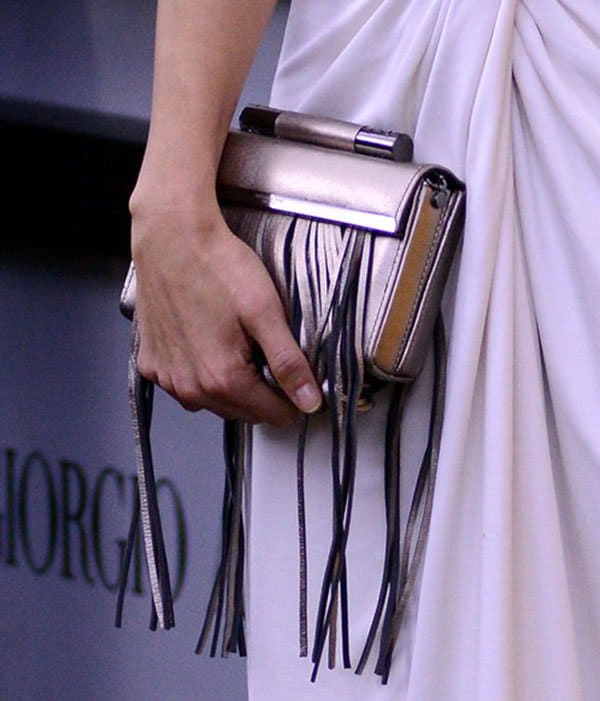 Jamie Chung carrying a Katherine Kwei "Donna" clutch