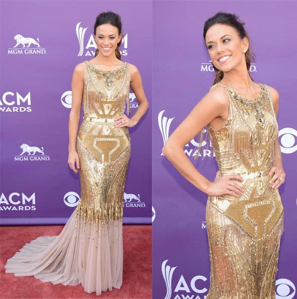 Jana Kramer looks stunning in a Badgley Mischka gown at the 48th Annual Academy of Country Music Awards