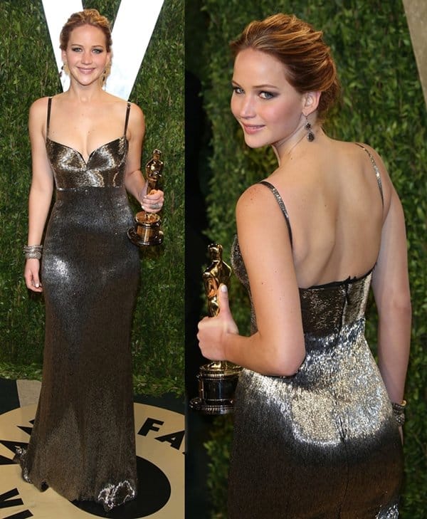 Actress Jennifer Lawrence arrives at the Vanity Fair Oscar Party
