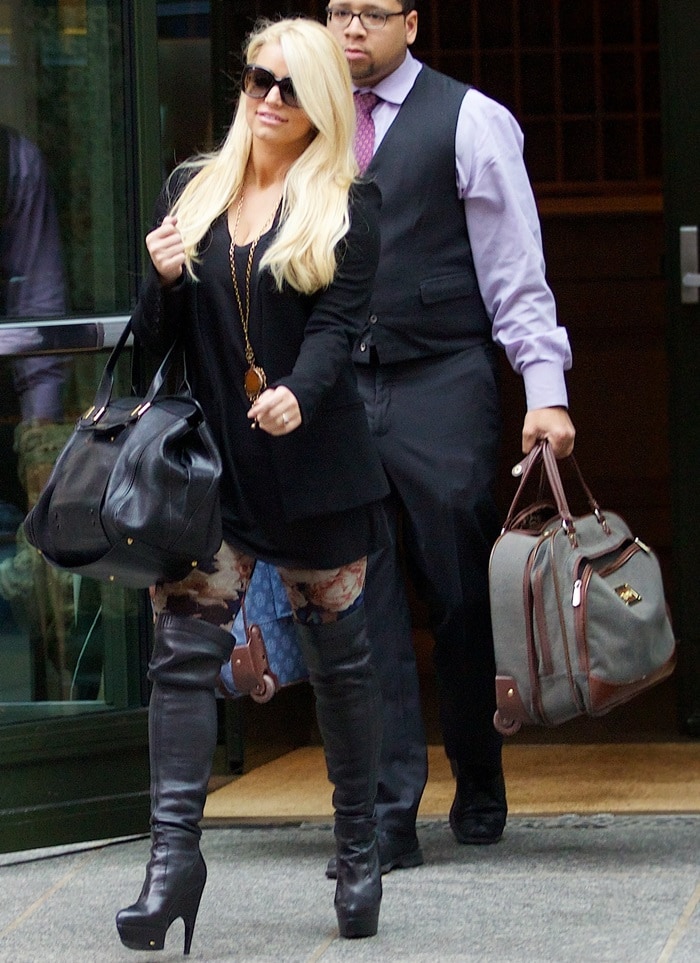 Jessica Simpson wearing statement-making leggings in SoHo, New York City, on December 5, 2013