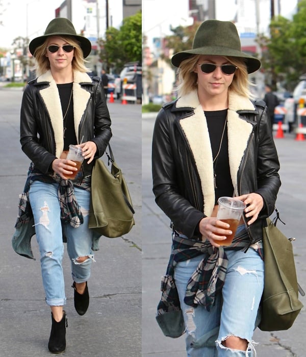 Julianne Hough sports a laid-back look with a leather jacket and ripped jeans in West Hollywood