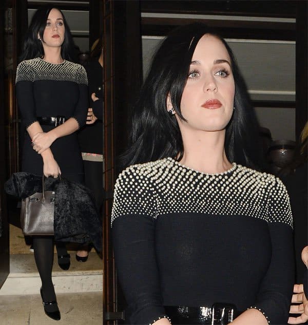 Katy Perry in Mary Janes and a brown Hermès Kelly bag