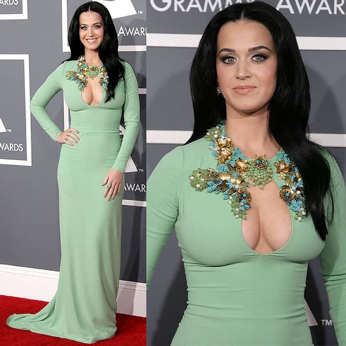 Katy Perry flaunting cleavage at the 55th Annual Grammy Awards