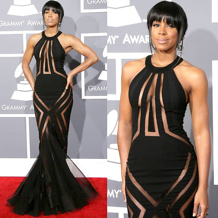 Kelly Rowland exuding confidence in a Georges Chakra gown at the 55th Annual Grammy Awards, Staples Center, Los Angeles, February 10, 2013