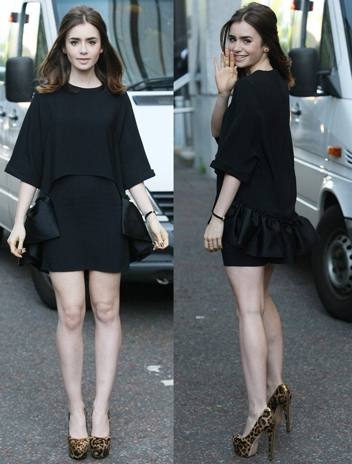 black dress with animal print shoes