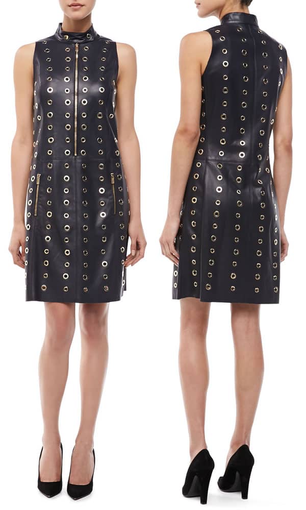 Michael Kors Leather & Grommet Moto Shift Dress